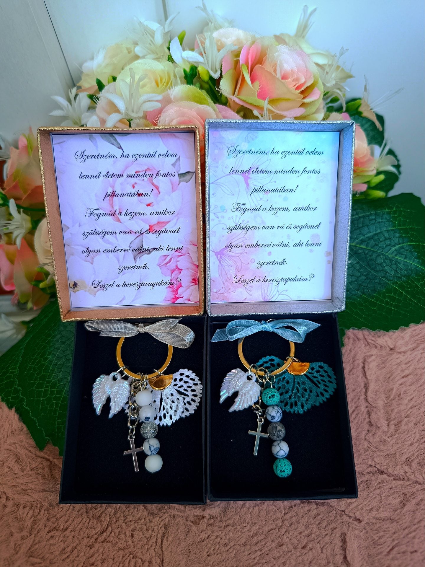 Fehér keresztszülő páros dobozos felkérő